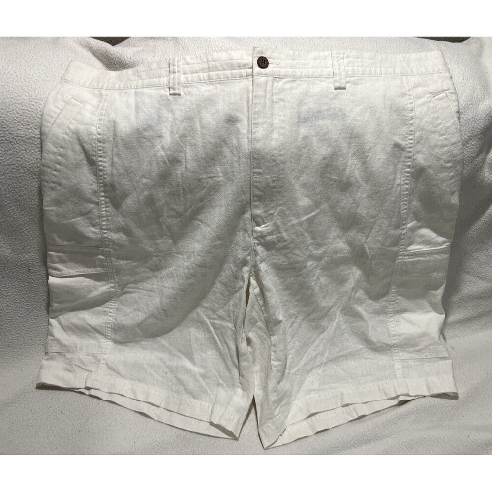 Cubavera Shorts Men's Size 40 White Linen Blend Flat Front Cargo Lightweight